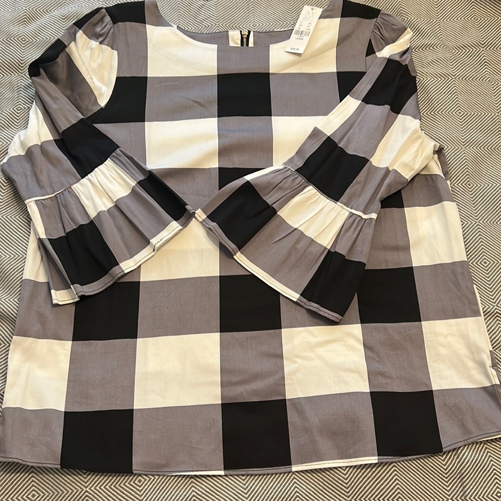 Bell sleeve plaid blouse